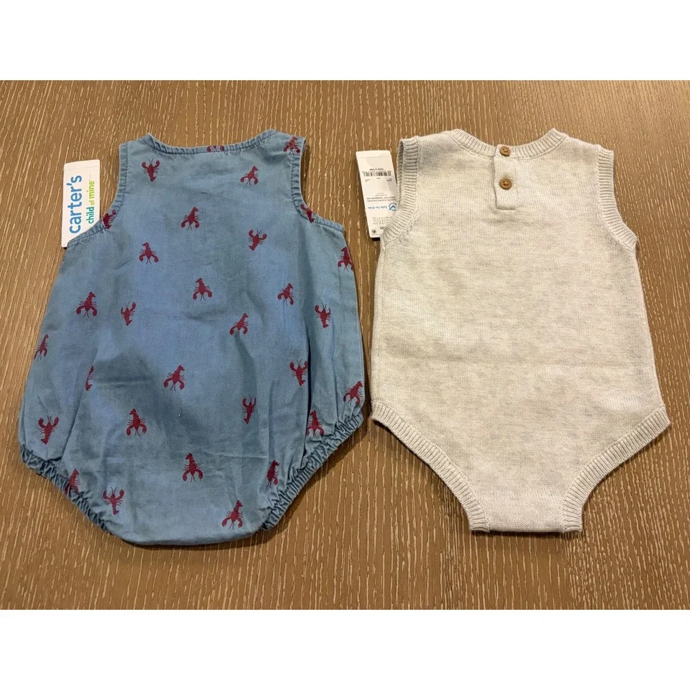 Carter's Baby Girl 0-3M NWT 2 Piece Lobster Romper American Flag Sweater Vest